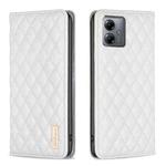 For Motorola Moto G14 4G Diamond Lattice Magnetic Leather Flip Phone Case(White)