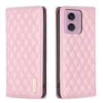 For Motorola Moto G34 5G Diamond Lattice Magnetic Leather Flip Phone Case(Pink)