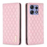 For Motorola Edge 50 Pro 5G Diamond Lattice Magnetic Leather Flip Phone Case(Pink)