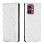 For Motorola Moto G55 Diamond Lattice Magnetic Leather Flip Phone Case(White)