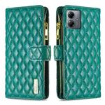 For Motorola Moto G14 4G Diamond Lattice Zipper Wallet Leather Flip Phone Case(Green)