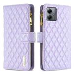 For Motorola Moto G14 4G Diamond Lattice Zipper Wallet Leather Flip Phone Case(Purple)