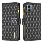For Motorola Moto G14 4G Diamond Lattice Zipper Wallet Leather Flip Phone Case(Black)