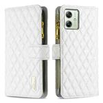 For Motorola Moto G54 5G EU Edition Diamond Lattice Zipper Wallet Leather Flip Phone Case(White)