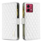 For Motorola Moto G84 Diamond Lattice Zipper Wallet Leather Flip Phone Case(White)