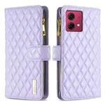 For Motorola Moto G84 Diamond Lattice Zipper Wallet Leather Flip Phone Case(Purple)