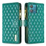 For Motorola Edge 40 Neo Diamond Lattice Zipper Wallet Leather Flip Phone Case(Green)