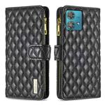 For Motorola Edge 40 Neo Diamond Lattice Zipper Wallet Leather Flip Phone Case(Black)