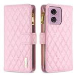 For Motorola Moto G34 5G Diamond Lattice Zipper Wallet Leather Flip Phone Case(Pink)