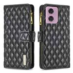 For Motorola Moto G34 5G Diamond Lattice Zipper Wallet Leather Flip Phone Case(Black)