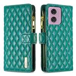 For Motorola Moto G24 / E14 / G04 Diamond Lattice Zipper Wallet Leather Flip Phone Case(Green)