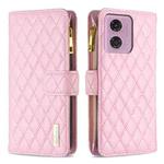 For Motorola Moto G24 / E14 / G04 Diamond Lattice Zipper Wallet Leather Flip Phone Case(Pink)