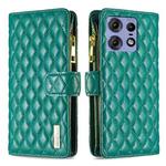 For Motorola Edge 50 Pro 5G Diamond Lattice Zipper Wallet Leather Flip Phone Case(Green)