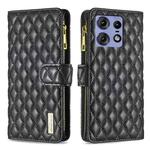 For Motorola Edge 50 Pro 5G Diamond Lattice Zipper Wallet Leather Flip Phone Case(Black)