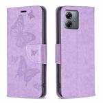 For Motorola Moto G14 4G Embossing Two Butterflies Pattern Leather Phone Case(Purple)