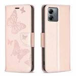 For Motorola Moto G14 4G Embossing Two Butterflies Pattern Leather Phone Case(Rose Gold)