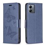 For Motorola Moto G14 4G Embossing Two Butterflies Pattern Leather Phone Case(Blue)