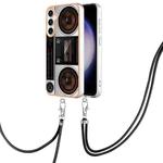 For Samsung Galaxy S23 FE 5G Electroplating Dual-side IMD Phone Case with Lanyard(Retro Radio)