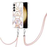 For Samsung Galaxy S24 5G Electroplating Splicing Marble Flower IMD TPU Phone Case with Lanyard(Crown)