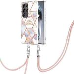 For Samsung Galaxy S25 Ultra 5G Electroplating Splicing Marble Flower IMD TPU Phone Case with Lanyard(Crown)