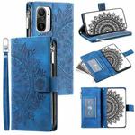 For Xiaomi Redmi K40 Multi-Card Totem Zipper Leather Phone Case(Blue)