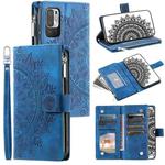 For Xiaomi Redmi Note 10 5G Multi-Card Totem Zipper Leather Phone Case(Blue)