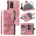 For Xiaomi Redmi Note 11 Global/Note 11S Multi-Card Totem Zipper Leather Phone Case(Pink)