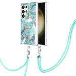 For Samsung Galaxy S24 Ultra 5G Electroplating IMD Splicing Dual-side Marble TPU Phone Case with Lanyard(Blue)