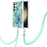 For Samsung Galaxy S24 Ultra 5G Electroplating IMD Splicing Dual-side Marble TPU Phone Case with Lanyard(Green)