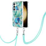 For Samsung Galaxy S24+ 5G Electroplating IMD Splicing Dual-side Marble TPU Phone Case with Lanyard(Green)