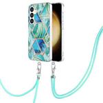 For Samsung Galaxy S24 5G Electroplating IMD Splicing Dual-side Marble TPU Phone Case with Lanyard(Green)