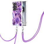 For Samsung Galaxy S25 Ultra 5G Electroplating IMD Splicing Dual-side Marble TPU Phone Case with Lanyard(Dark Purple)