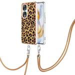 For Honor 90 Electroplating Dual-side IMD Phone Case with Lanyard(Leopard Print)