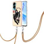 For Honor 90 Lite 5G Electroplating Dual-side IMD Phone Case with Lanyard(Lucky Dog)