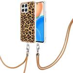 For Honor X8 4G Electroplating Dual-side IMD Phone Case with Lanyard(Leopard Print)