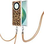 For Honor X9a / Magic5 Lite Electroplating Dual-side IMD Phone Case with Lanyard(Leopard Print)