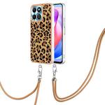 For Honor X6b Electroplating Dual-side IMD Phone Case with Lanyard(Leopard Print)