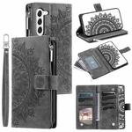 For Samsung Galaxy S23 5G Multi-Card Totem Zipper Leather Phone Case(Grey)