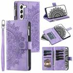 For Samsung Galaxy S23 5G Multi-Card Totem Zipper Leather Phone Case(Purple)