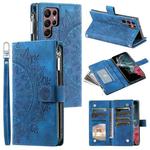 For Samsung Galaxy S22 Ultra 5G Multi-Card Totem Zipper Leather Phone Case(Blue)