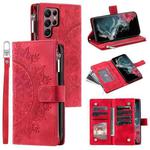 For Samsung Galaxy S22 Ultra 5G Multi-Card Totem Zipper Leather Phone Case(Red)