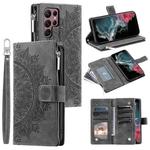 For Samsung Galaxy S22 Ultra 5G Multi-Card Totem Zipper Leather Phone Case(Grey)