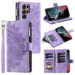 For Samsung Galaxy S22 Ultra 5G Multi-Card Totem Zipper Leather Phone Case(Purple)