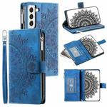 For Samsung Galaxy S22+ 5G Multi-Card Totem Zipper Leather Phone Case(Blue)