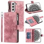 For Samsung Galaxy S22+ 5G Multi-Card Totem Zipper Leather Phone Case(Pink)