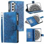 For Samsung Galaxy S21 5G Multi-Card Totem Zipper Leather Phone Case(Blue)