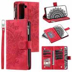 For Samsung Galaxy S21+ 5G Multi-Card Totem Zipper Leather Phone Case(Red)