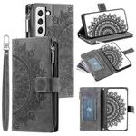 For Samsung Galaxy S21+ 5G Multi-Card Totem Zipper Leather Phone Case(Grey)