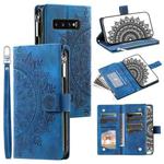 For Samsung Galaxy S10+ Multi-Card Totem Zipper Leather Phone Case(Blue)