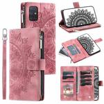 For Samsung Galaxy A71 5G Multi-Card Totem Zipper Leather Phone Case(Pink)